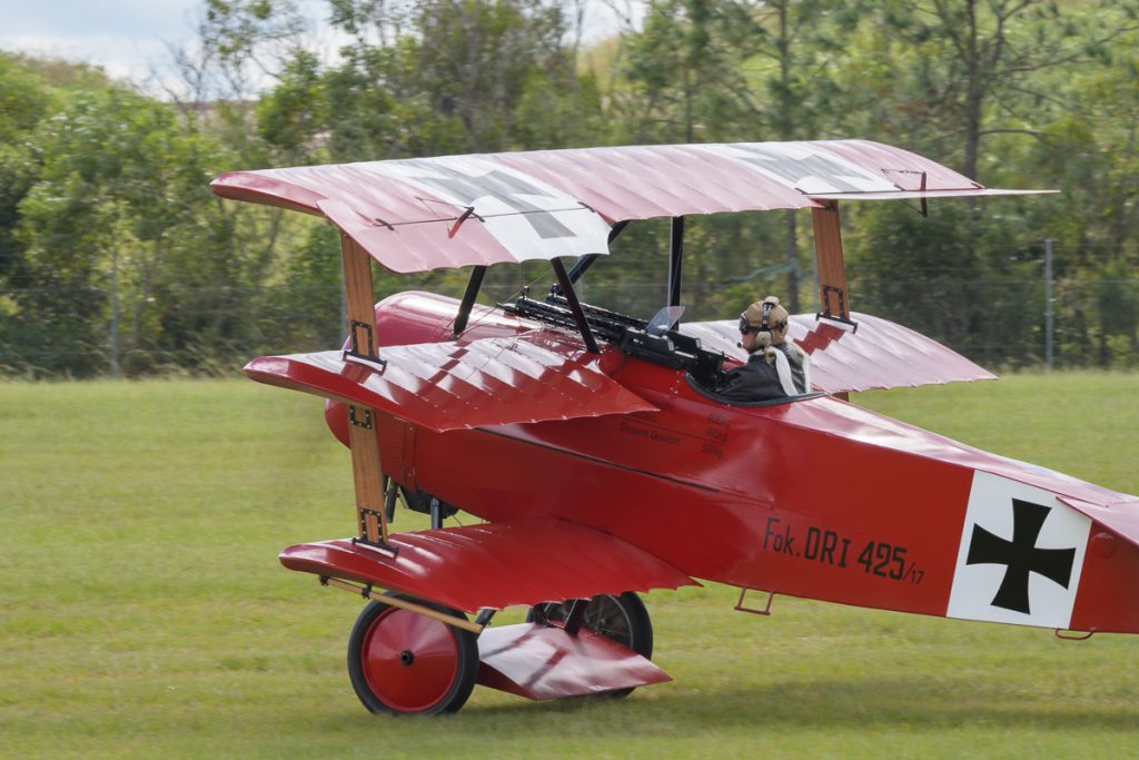 Fokker DR.1 Triplane VH-FXP in flight at TAVAS GWFD 2018.