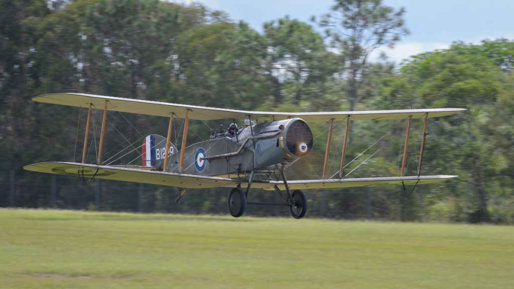 Bristol F.2B Fighter VH-IIZ taking off at TAVAS GWFD 2018.