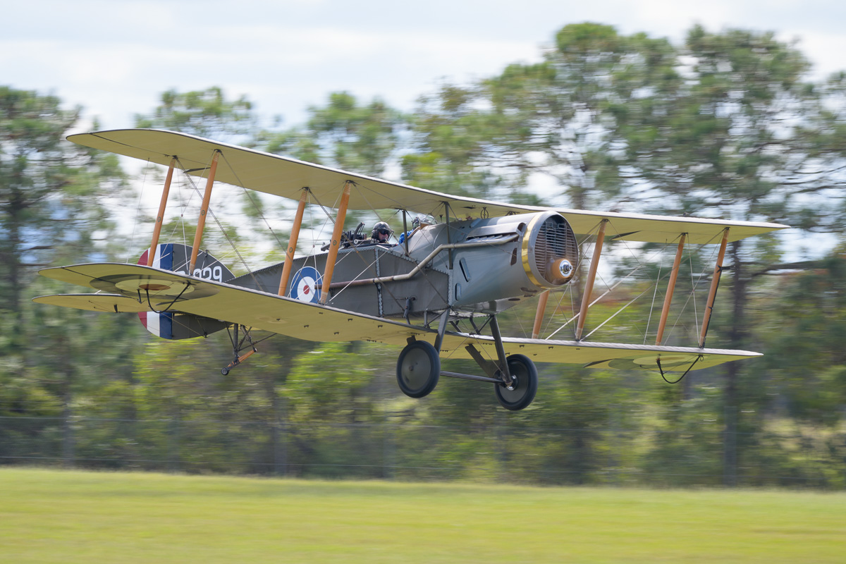 TAVAS Museum Bristol F.2B Fighter VH-IIZ takes off for re-enactment of the Red Baron's last flight.