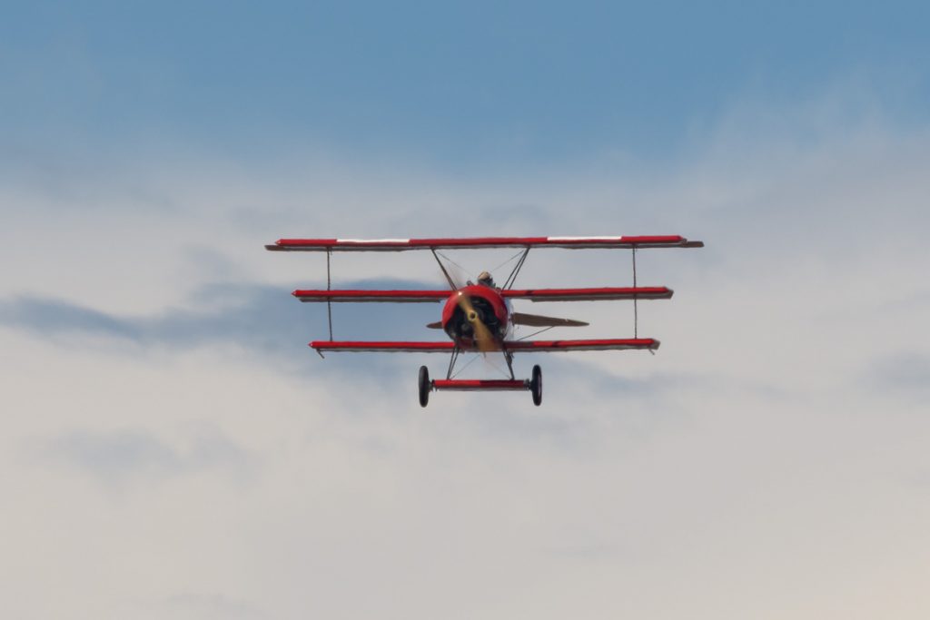Fokker DR.1 Triplane VH-FXP in flight at TAVAS GWFD 2018.