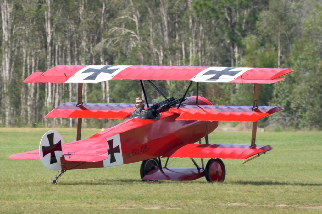 Fokker DR.1 Triplane VH-FXP taxiing at TAVAS GWFD 2018.