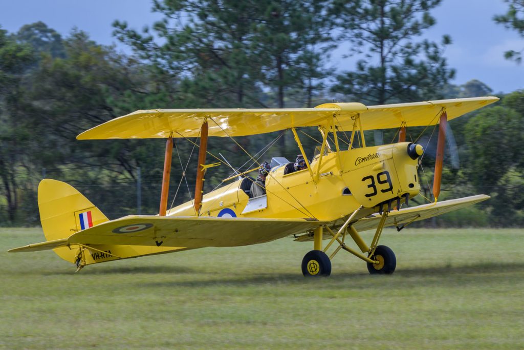 De Havilland DH.82A Tiger Moth VH-RTA taxiing at TAVAS GWFD 2018.