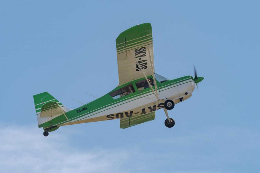 American Champion 7GCAA Citrabria VH-IML performing a steep climb after takeoff at TAVAS GWFD 2018.