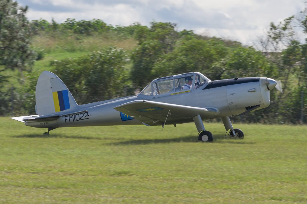 De Havilland DHC-1 Chipmunk VH-BBK taxiing at TAVAS GWFD 2018.