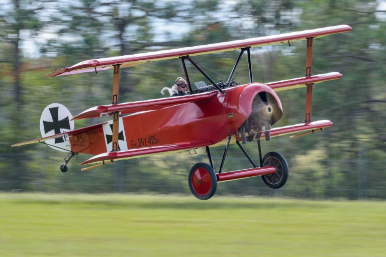 TAVAS Museum Fokker DR.1 Triplane VH-FXP takes off for re-enactment of the Red Baron's last flight.