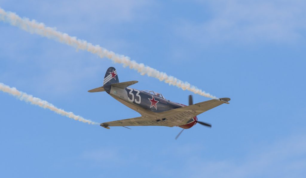 Yakovlev Yak-3UPW VH-YOV performing aerobatic display at TAVAS GWFD 2018.