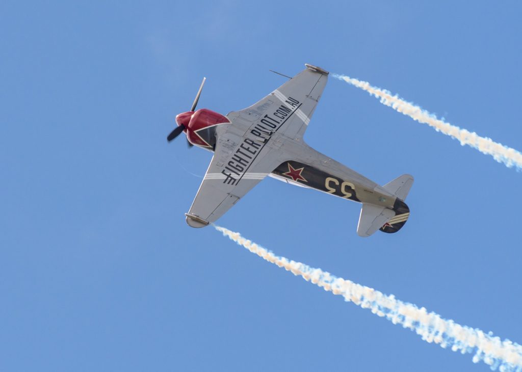 Yakovlev Yak-3UPW VH-YOV performing aerobatic display at TAVAS GWFD 2018.