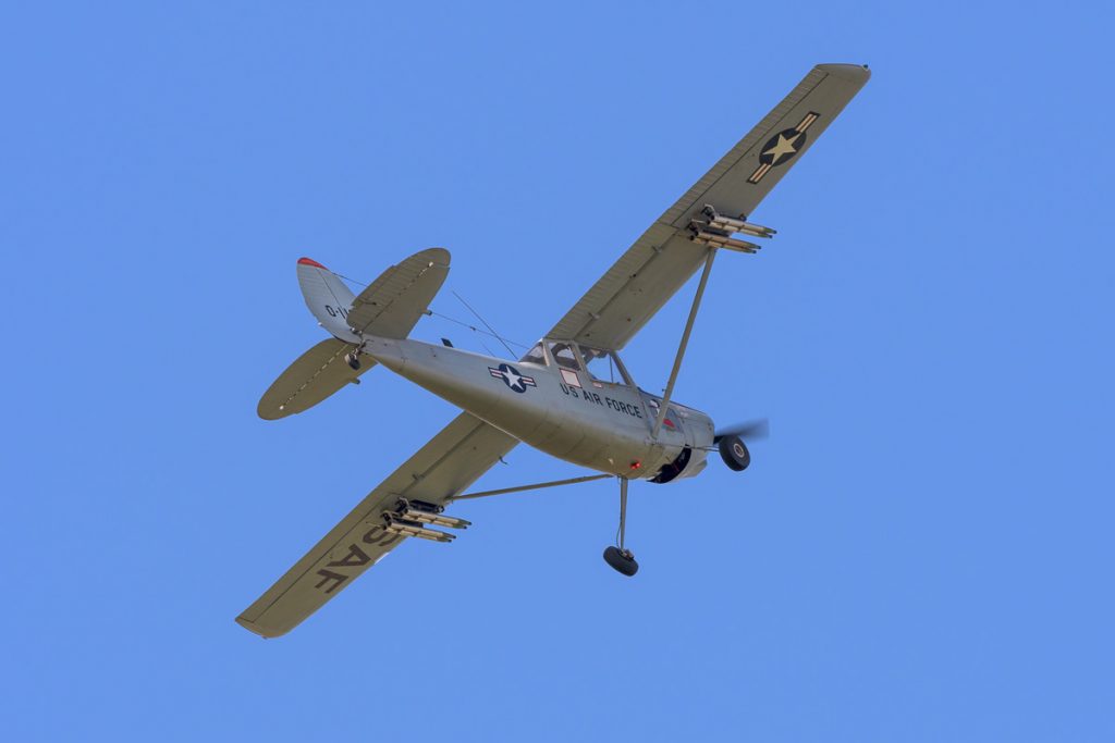Cessna O-1G Bird Dog VH-XVB "Little Puff" in flight at TAVAS GWFD 2018.