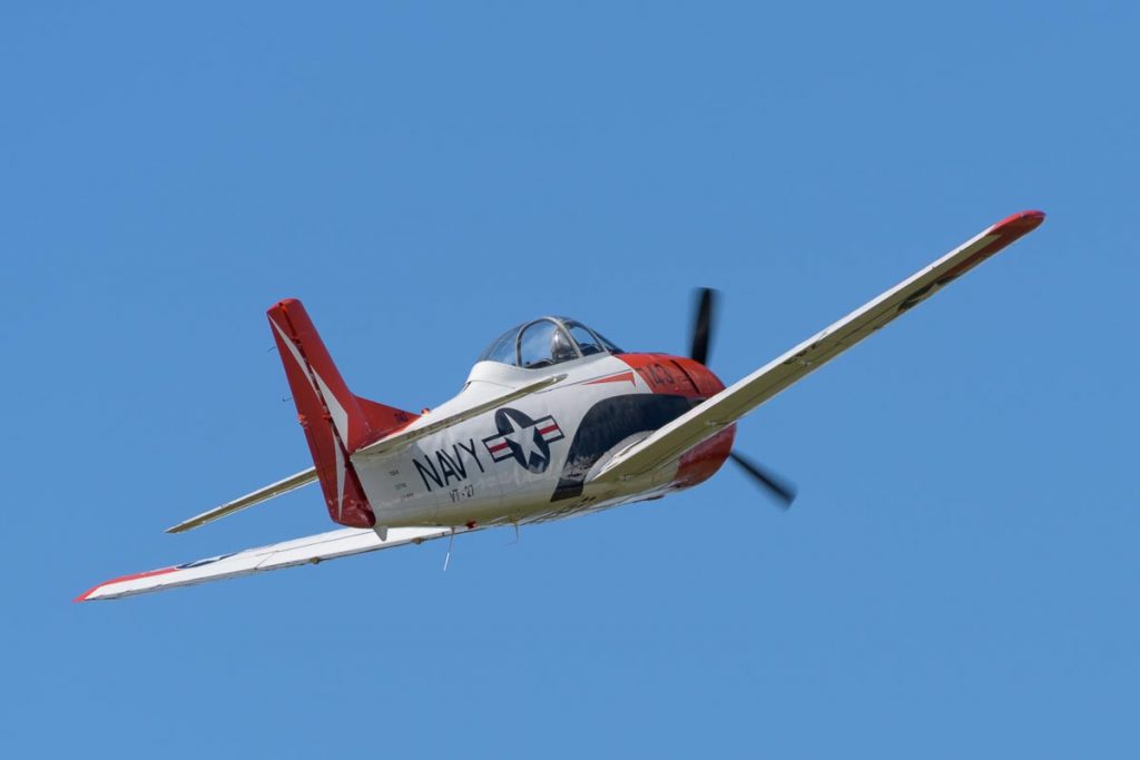 North American T-28B Trojan VH-RPX "Miss Stress" in flight during TAVAS GWFD 2018.