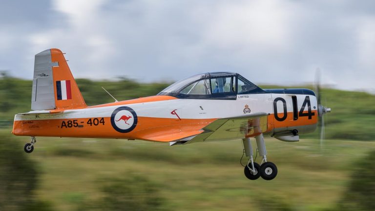 CAC CA-25 Winjeel VH-NSJ in flight at TAVAS GWFD 2018.