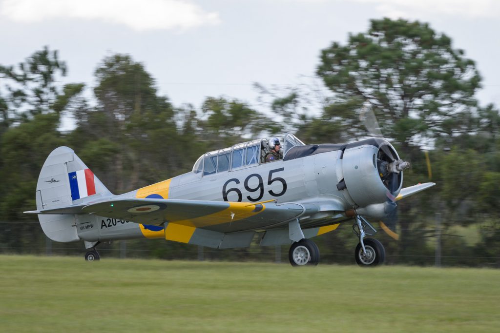 CAC CA-16 Wirraway VH-MFW landing at TAVAS GWFD 2018.