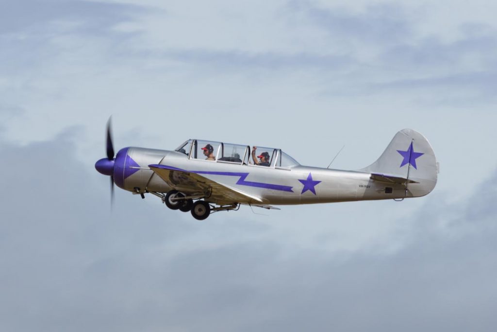 Yakovlev Yak-52 VH-YGV in flight at Red Thunder 2018.
