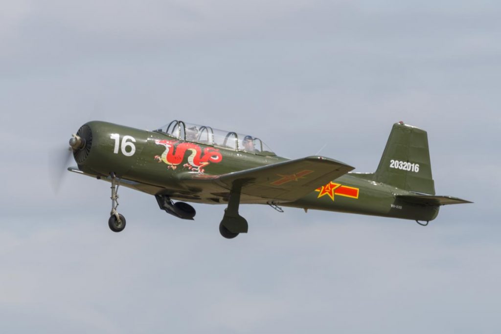 Nanchang CJ-6A VH-XXB in action at Red Thunder 2018 airshow.