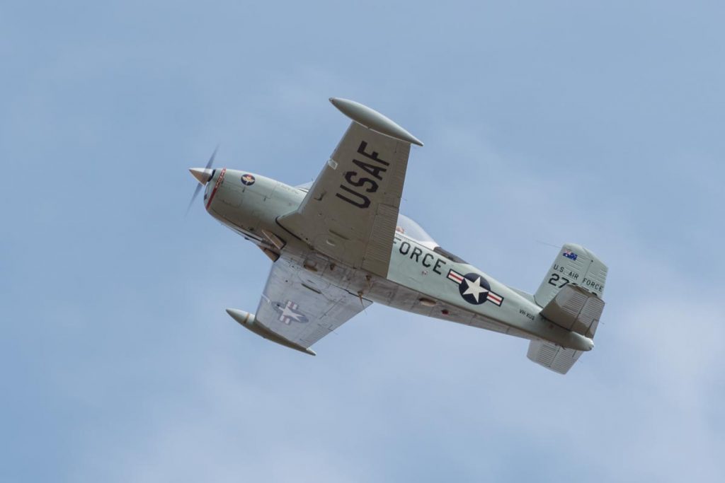 Beechcraft T-34A Mentor VH-XUS in action at Red Thunder 2018 airshow.