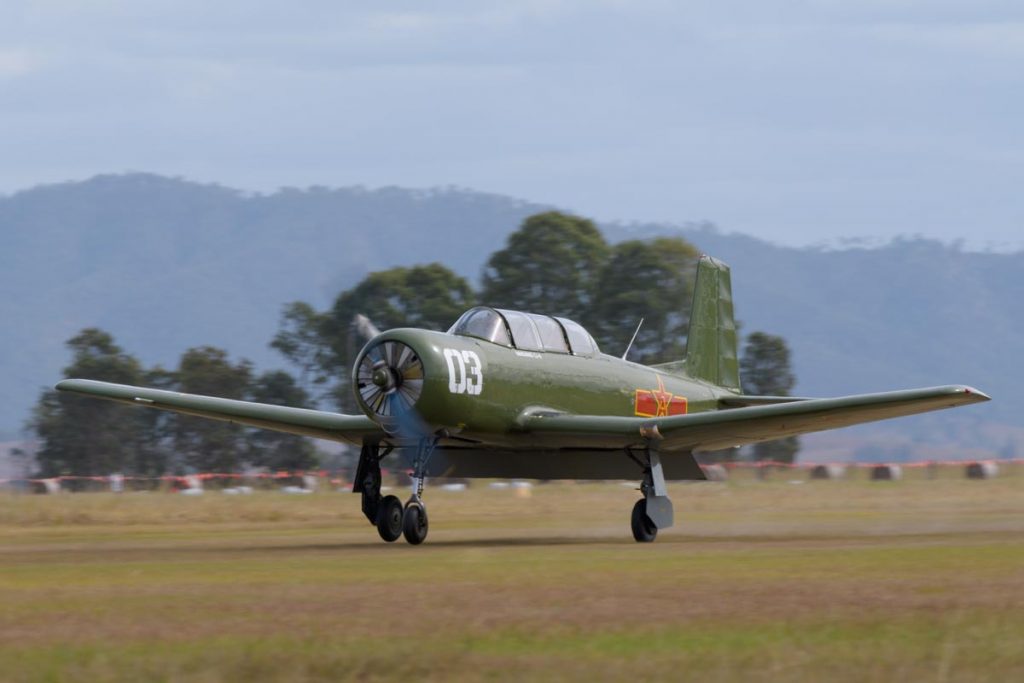 Nanchang CJ-6A VH-NNC in action at Red Thunder 2018 airshow.