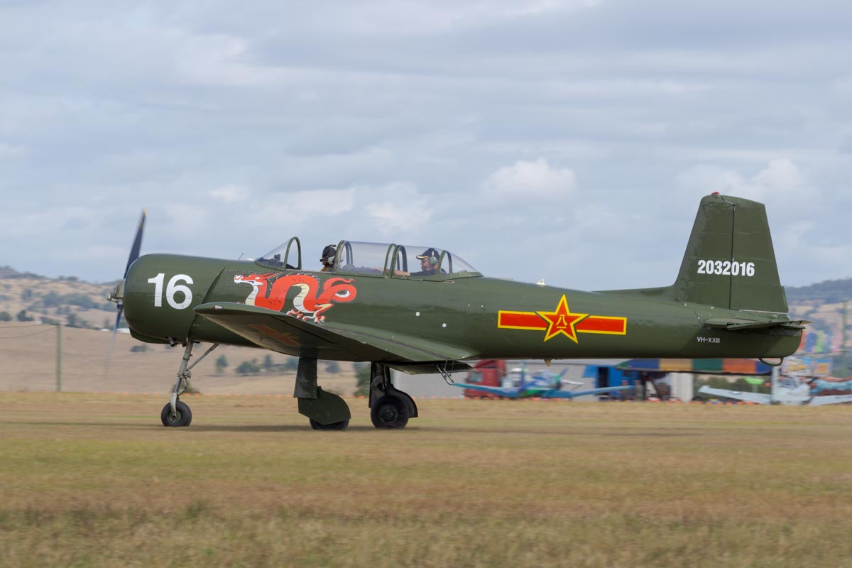 Nanchang CJ-6A VH-XXB in action at Red Thunder 2018 airshow.