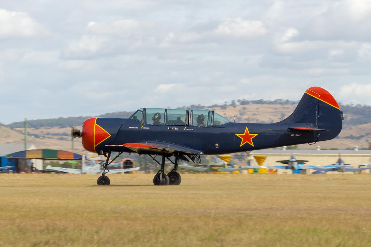 Yakovlev Yak-52 VH-YAU in action at Red Thunder 2018 airshow.