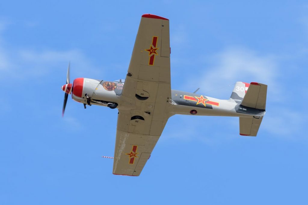 Nanchang CJ-6A VH-NNG "Madam Chang" in action at Red Thunder 2018 airshow.