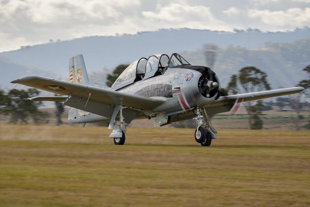 North American T-28A VH-VBT landing at Red Thunder 2018.