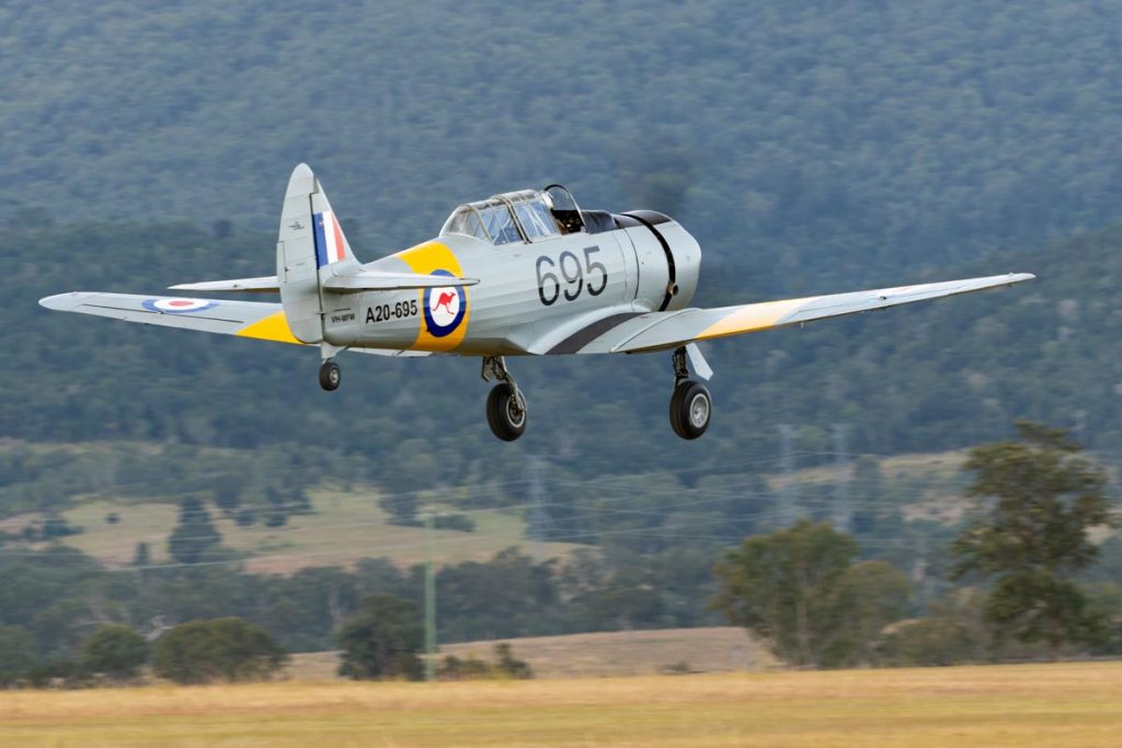 CAC CA-16 Wirraway VH-MFW takes off at Red Thunder 2018 airshow.