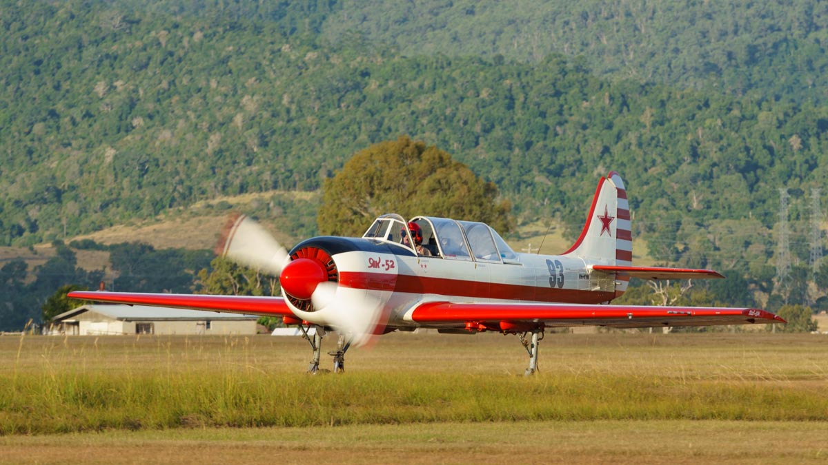 Yakovlev Yak-52 VH-YYK taxiing at Red Thunder 2018 airshow.