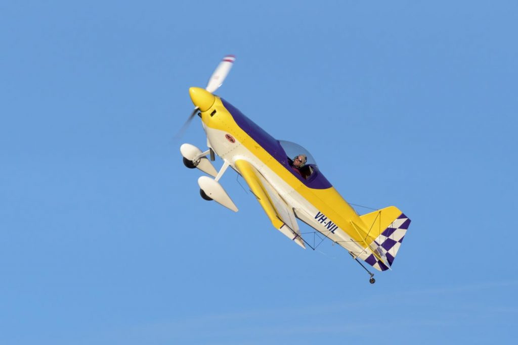 Multiple Unlimited Australian aerobatic champion Alan Kilpatrick puts his Rihn DR-107 VH-NIL through an aerobatic display at Red Thunder 2018 Airshow.