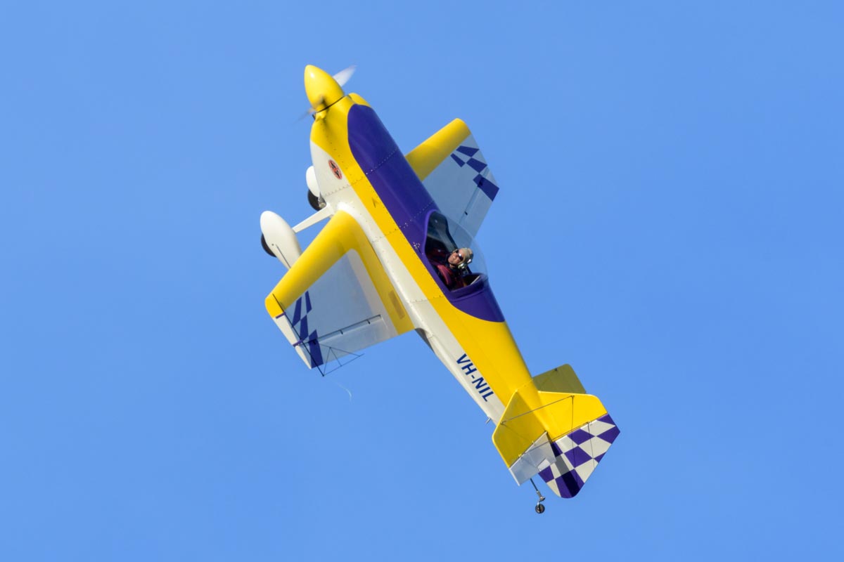 Multiple Unlimited Australian aerobatic champion Alan Kilpatrick puts his Rihn DR-107 VH-NIL through an aerobatic display at Red Thunder 2018 Airshow.