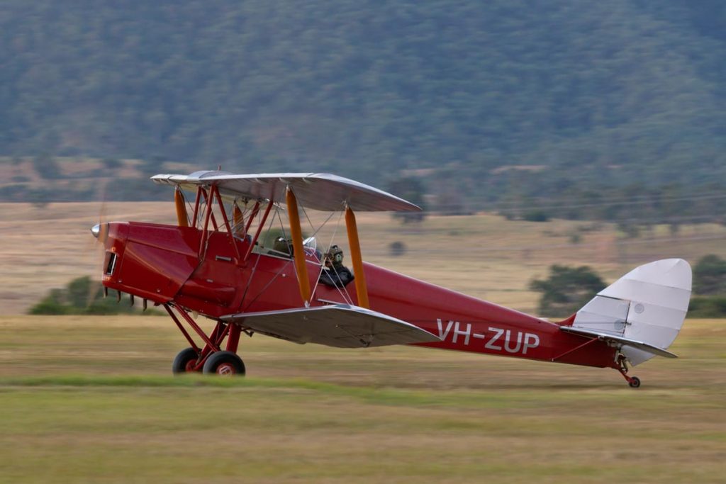 De Havialland DH.82A Tiger Moth VH-ZUP taxiing at Red Thunder 2018 airshow.