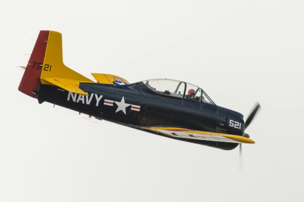 North American T-28D Trojan VH-ZUK in flight at Red Thunder 2018 airshow.