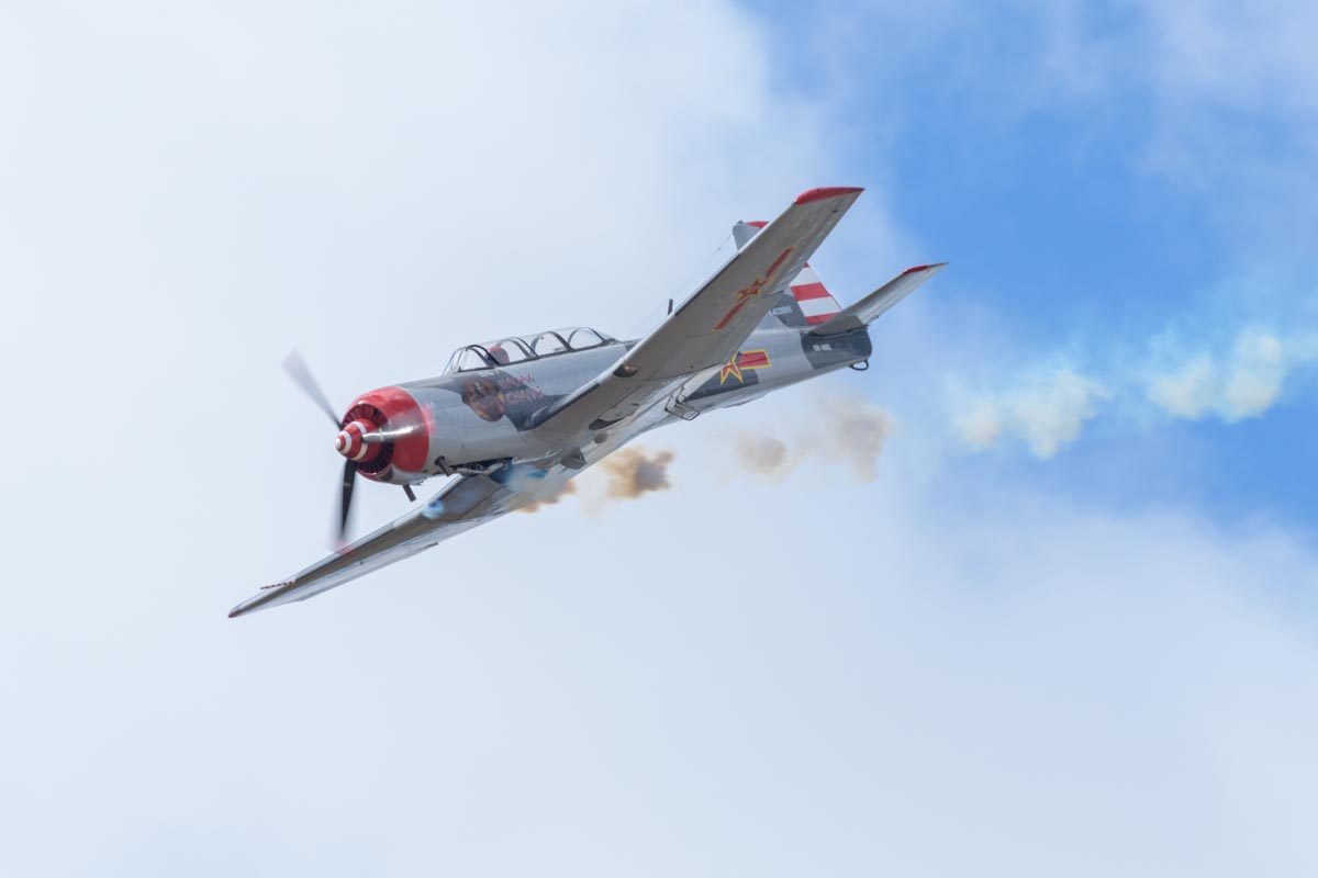 Nanchang CJ-6A VH-NNG "Madam Chang" in action at Red Thunder 2018 airshow.