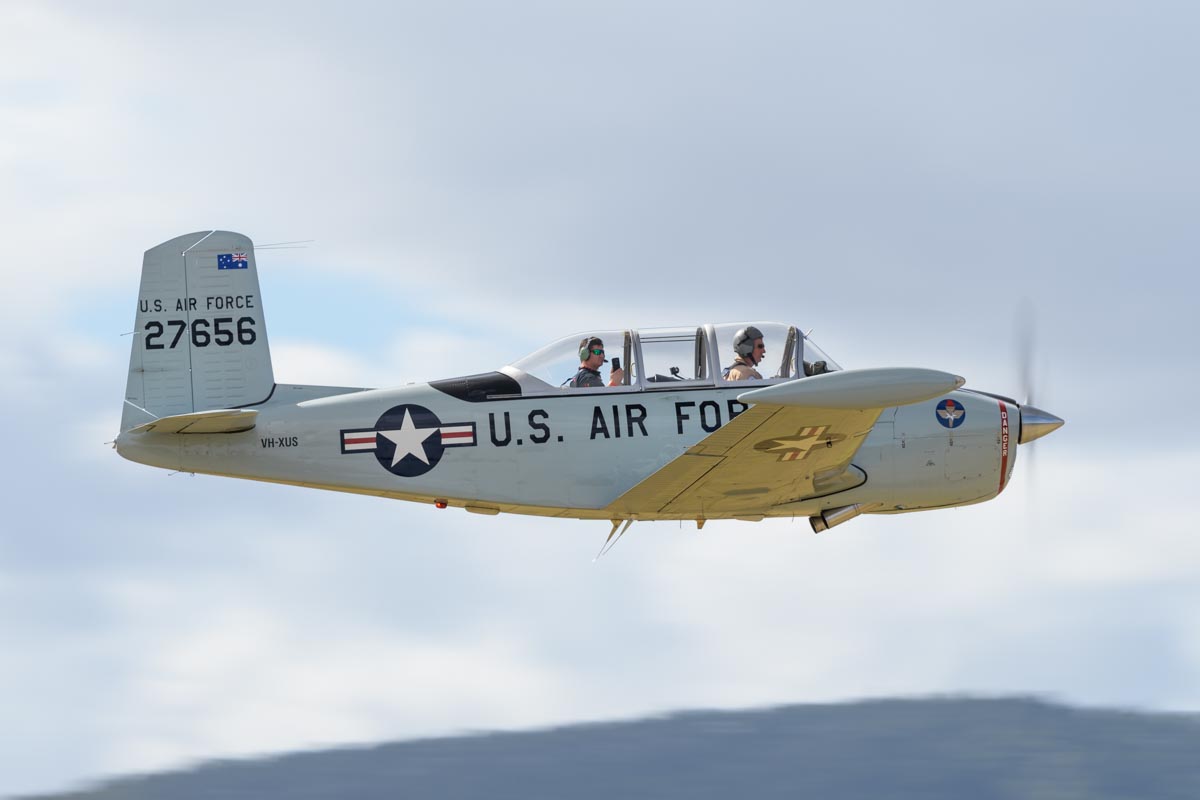 Beechcraft T-34A Mentor VH-XUS in action at Red Thunder 2018 airshow.