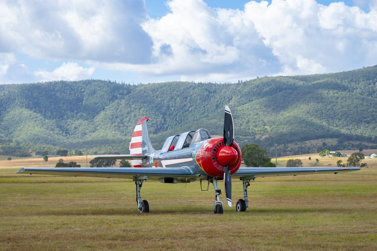 Yakovlev Yak-52 trainer VH-YYC "Crack-A-Yak" parked at Red Thunder 2018 airshow.