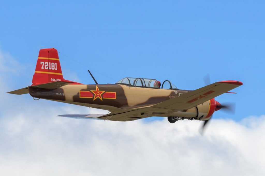 Nanchang CJ-6A VH-CJX in action at Red Thunder 2018 airshow.