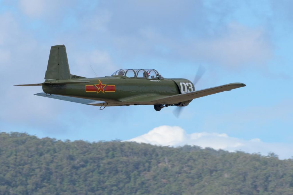 Nanchang CJ-6A VH-NNC in action at Red Thunder 2018 airshow.