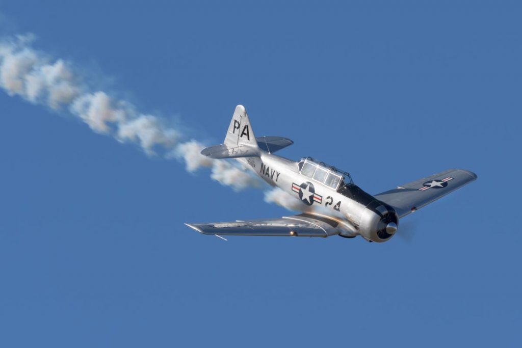 North American SNJ-5 Texan VH-USN in action at Red Thunder 2018 airshow.
