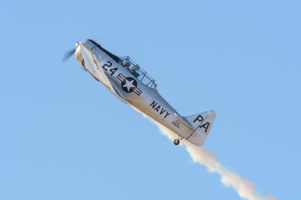 North American SNJ-5 Texan VH-USN in action at Red Thunder 2018 airshow.