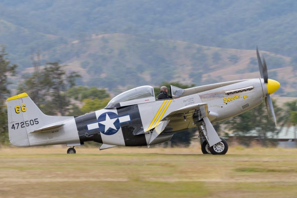 North American P-51D Mustang VH-FST landing at Red Thunder 2018 airshow.