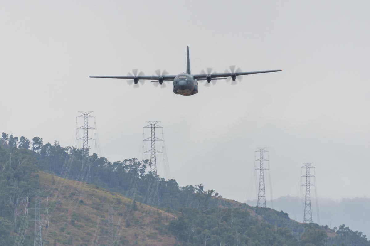 RAAF Lockheed C-130J-30 A97-465 performing its flying display at Red Thunder 2018 airshow.
