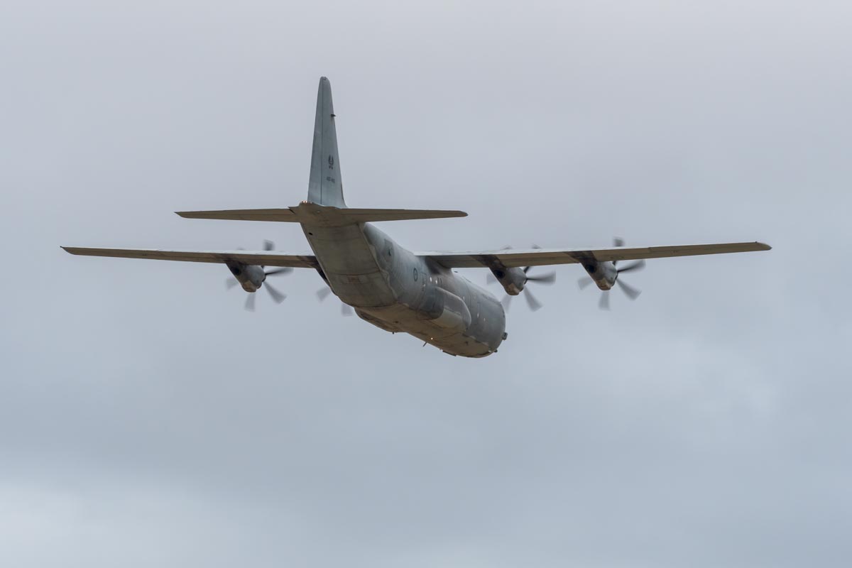 RAAF Lockheed C-130J-30 A97-465 performing its flying display at Red Thunder 2018 airshow.