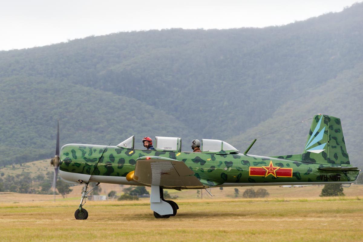 Nanchang CJ-6A VH-NNH in action at Red Thunder 2018 airshow.
