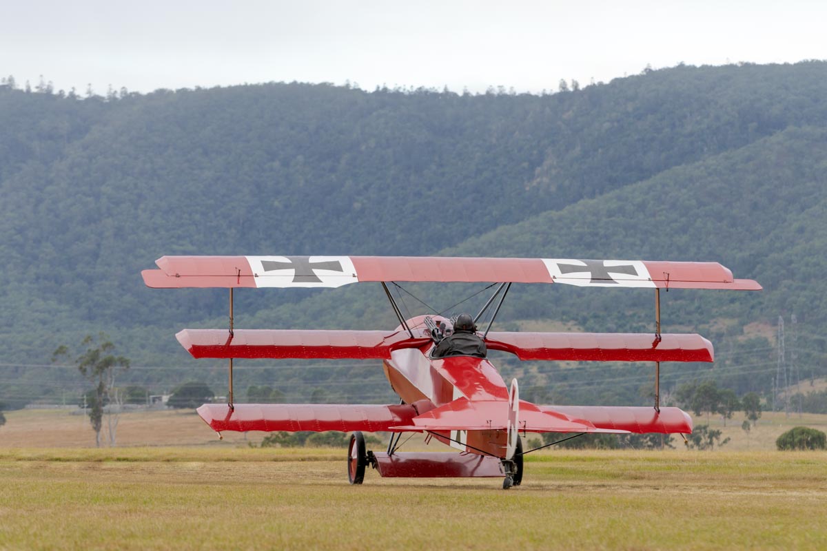 Fokker DR.I VH-FXP taxiing out for another display at Red Thunder 2018 airshow.