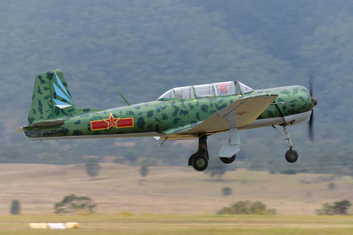 Nanchang CJ-6A VH-NNH in action at Red Thunder 2018 airshow.