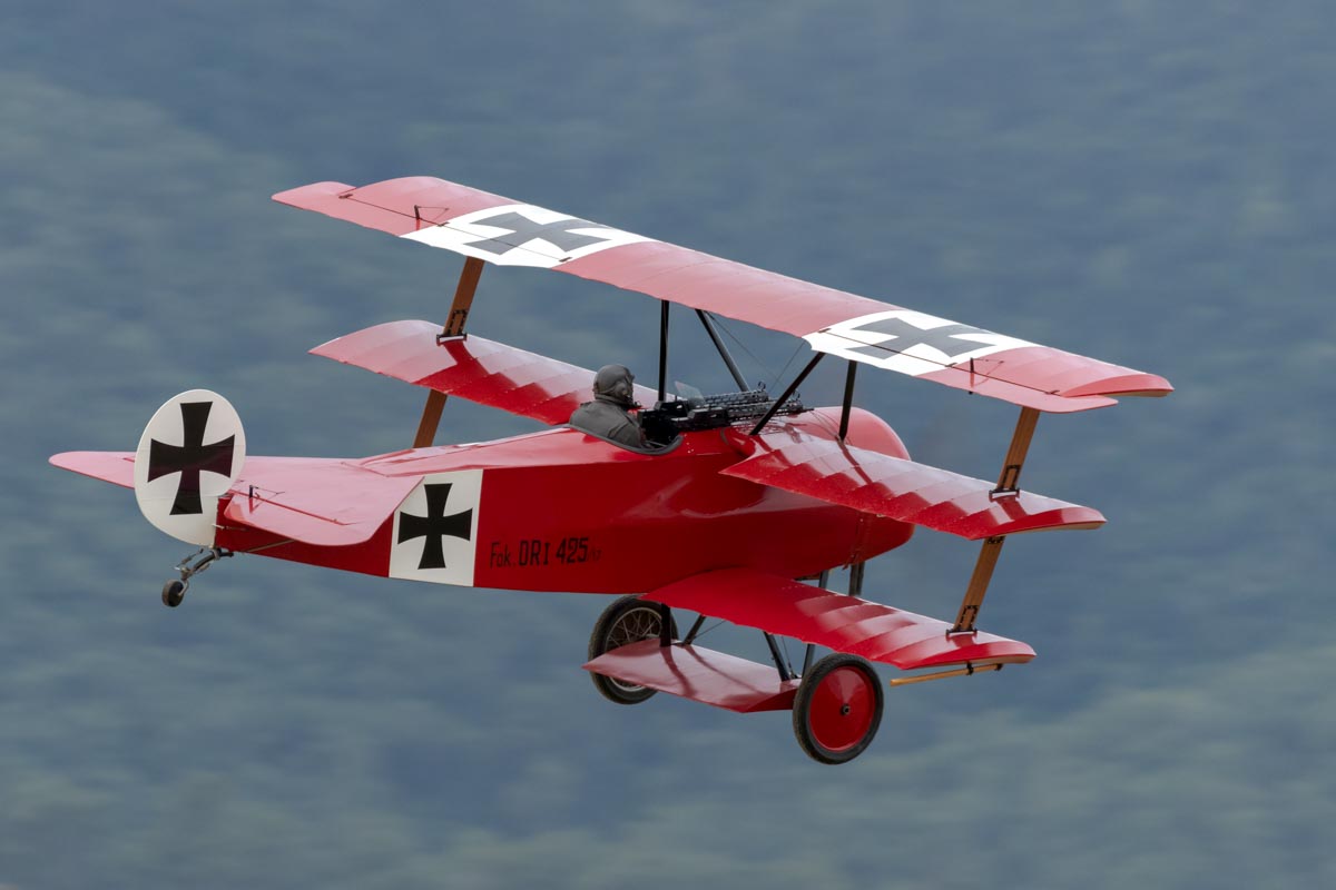 Fokker DR.I VH-FXP in flight at Red Thunder 2018 airshow.