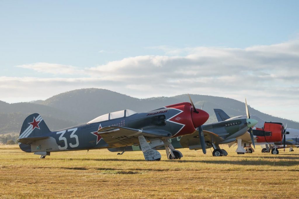 Yakovlev Yak-3UPW VH-YOV on the flight line at sunrise.