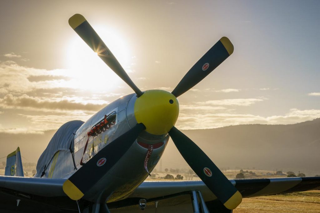 North American P-51D VH-FST "The Flying Undertaker" at sunrise.