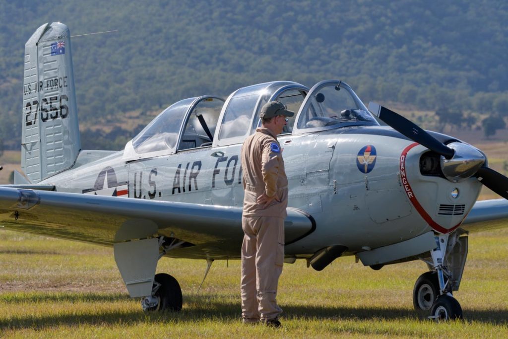 Beechcraft T-34A Mentor VH-XUS in action at Red Thunder 2018 airshow.