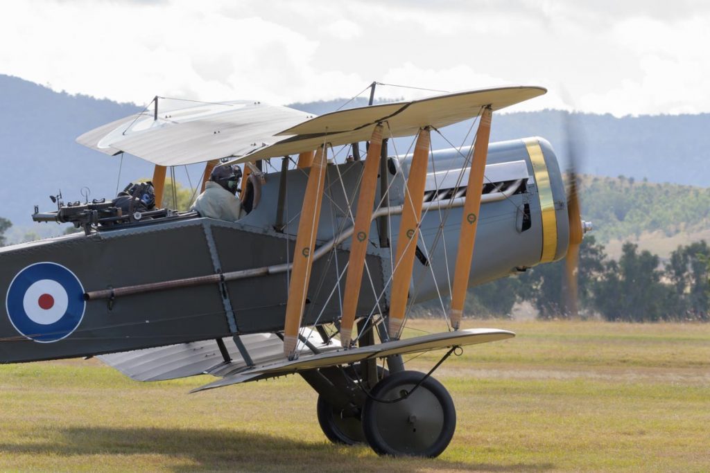 Bristol F.2B VH-IIZ taxiing at Red Thunder Airshow 2018.