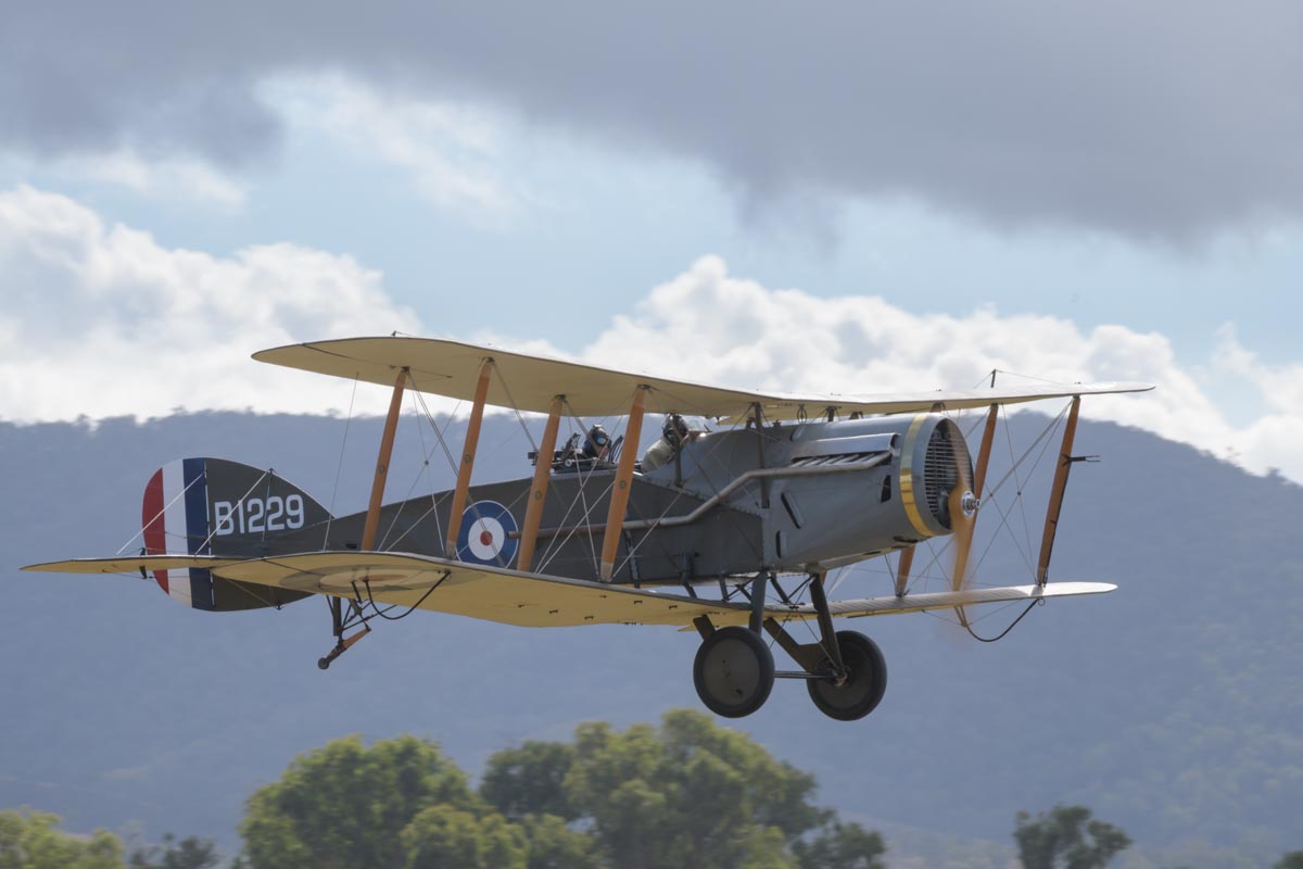 Bristol F.2B VH-IIZ takes off at Red Thunder Airshow 2018.