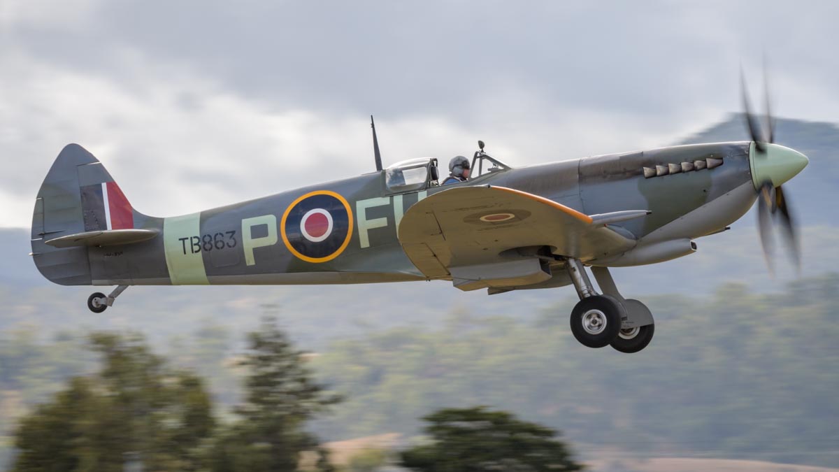 Supermarine Spitfire Mk XVI VH-XVI taking off for its flying display at Red Thunder Airshow 2018.
