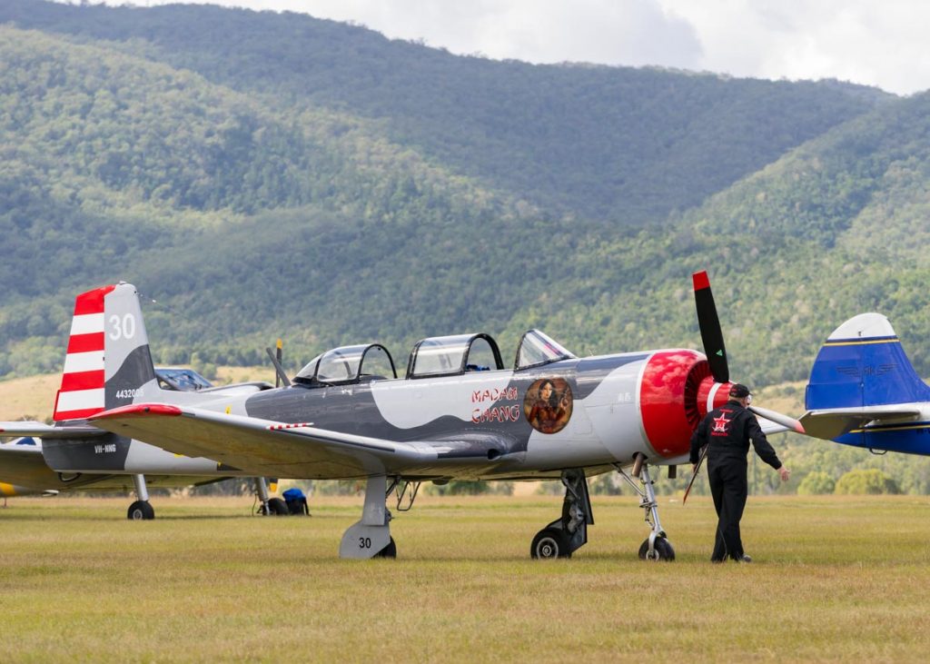 Nanchang CJ-6A VH-NNG "Madam Chang" in action at Red Thunder 2018 airshow.